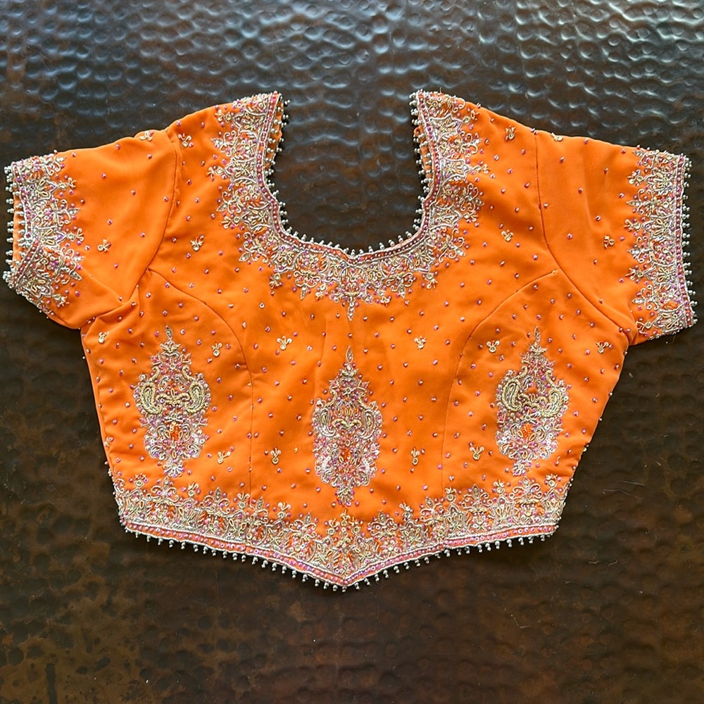 Indian lengha 3 PC Set - Ombré Orange and Pink